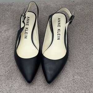 Anne Klein Slingback Heels Womens 8M Black Pointed Leather Capsule Office Casual